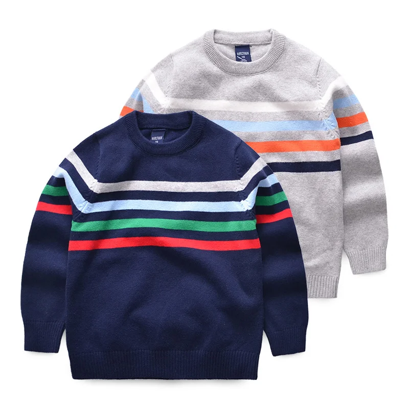 Повседневный свитер для мальчиков пуловер теплый осенний детский в полоску