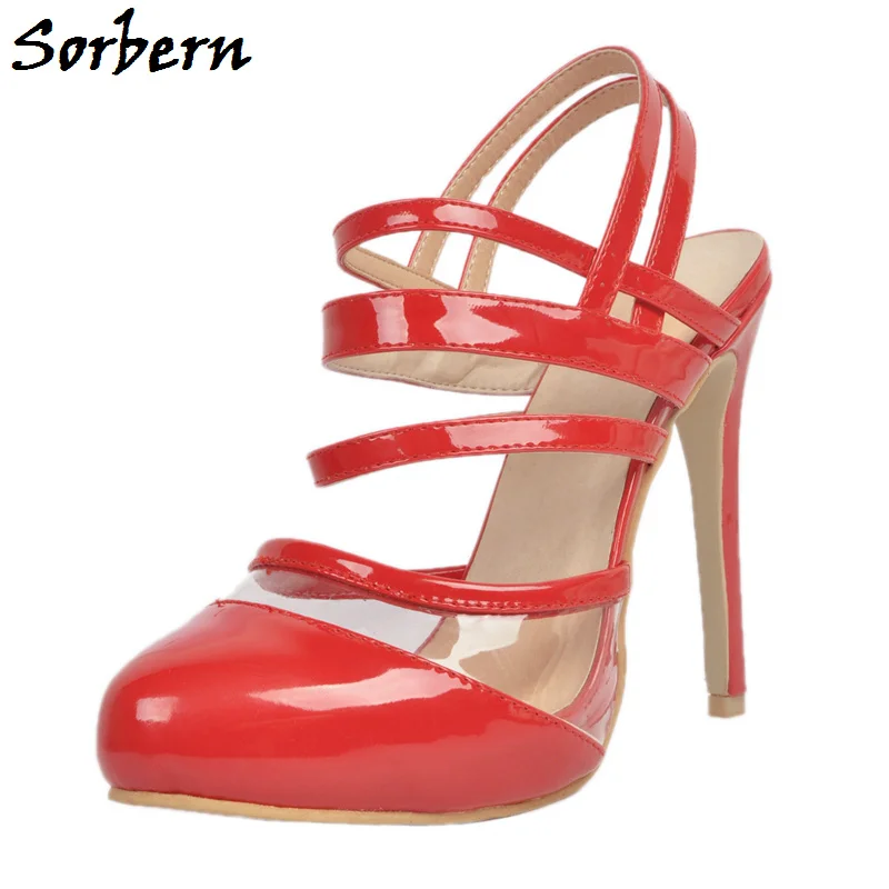 

Sorbern/красные туфли из лакированной кожи с острым носком без застежки; женские туфли-лодочки на высоком каблуке на заказ; прозрачная обувь из ...