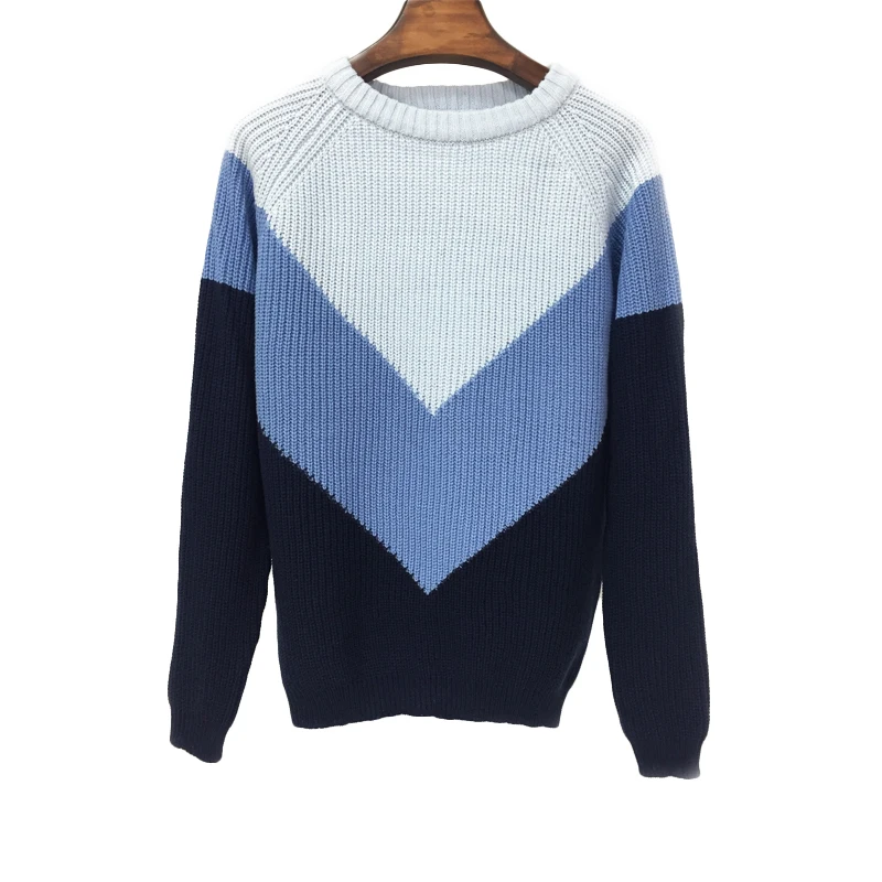 Осенне-зимний женский Повседневный свитер с контрастным лоскутным цветом