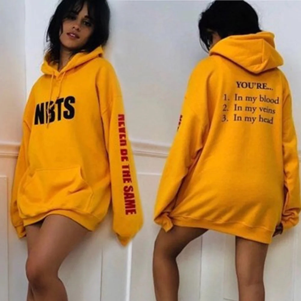 Женская Повседневная печать с длинным рукавом Drawstring Loose Hoodie пуловер капюшоном