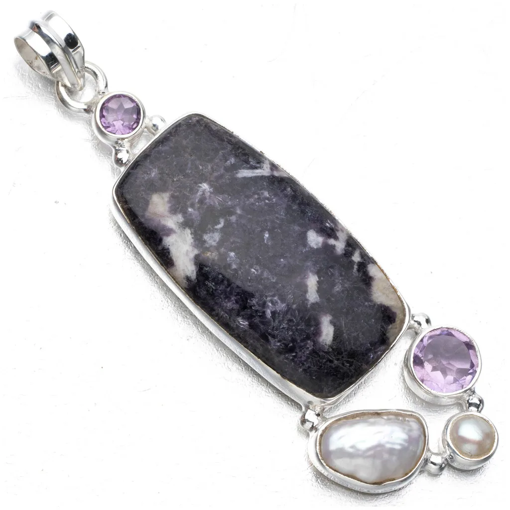 Природный чароит аметист речной жемчуг и Бива в стиле панк 925 пробы серебряный