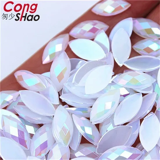 Cong Shao, 300 шт, 7*15 мм, AB, цветные, конский глаз, плоские с оборота, акриловые стразы, отделка камней и кристаллов, аксессуары для украшения CS54 - Цвет: White AB