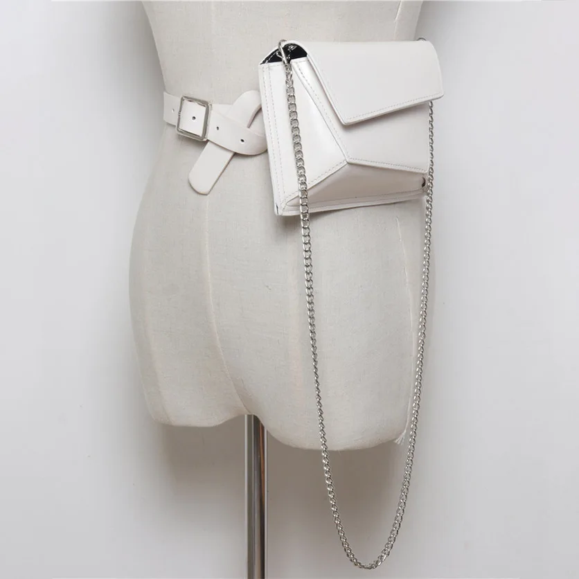 Women Colorful Pattern Waist pack Chain Belt High Quality PU Leather Coin Purse Patchwork Crossbody Bag | Аксессуары для одежды