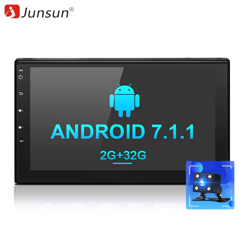 Junsun 2 DIN Автомобильный мультимедийный играть коснитесь Планшетные ПК Android 7.1 GPS + 2GB