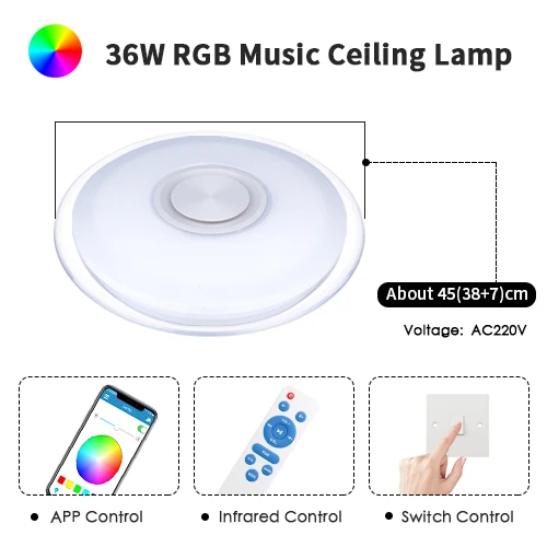 Светодиодный потолочный светильник RGB с регулируемой яркостью 36 Вт 40 Вт смарт-приложение управление Bluetooth музыка современный светодиодный потолочный светильник для гостиной спальни - Цвет корпуса: RGB-RT-BT-APP 45cm