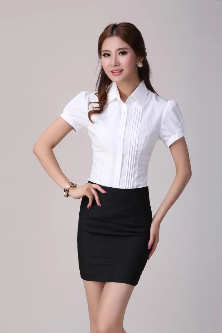 5xl размера плюс blusa feminina плиссированная Передняя сорочка femme с пышными рукавами белая женская офисная рубашка женские официальные блузки C254