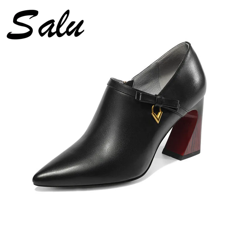 

Женские свадебные туфли-лодочки Salu, коричневые туфли из натуральной кожи на высоком каблуке, туфли в западном стиле, размеры 34-43, для весны и ...