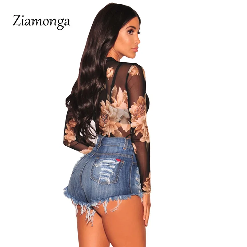 Женские облегающие комбинезоны с высоким воротом Ziamonga цветочным принтом длинным