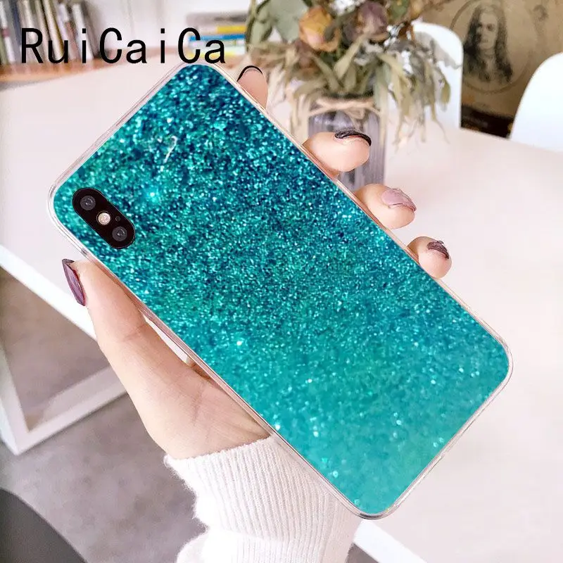 RuiCaiCa Silver Green stripe Glitter cool Soft Shell Phone Cover for iPhone 8 7 6 6S Plus X XS MAX 5 5S SE XR 10 Cases | Мобильные