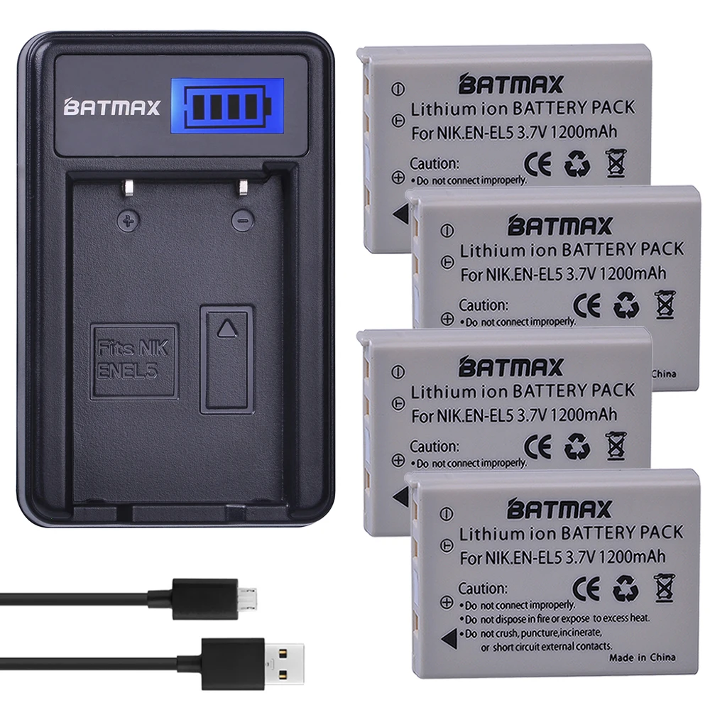 Batmax 4 Упак. EN EL5 батарея ENEL5 + ЖК Зарядное устройство USB для NIKON Coolpix P530 P520 P510 P100 P500 P5100