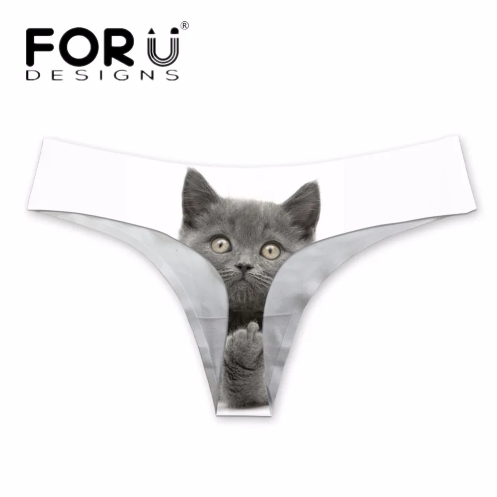 FORUDESIGNS/забавные женские g-стринги с 3D принтом животных, средний палец, кошка, Брендовые женские бесследные трусики, эластичные стринги, бесшовные трусы