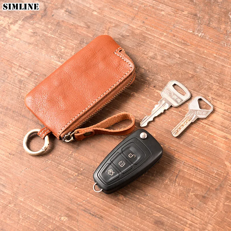 Genuine Leather Key Wallet For Men Women Vintage Handmade Small Mini Zipper Car Holder Pouch Coin Purse Money Bag Organizer | Багаж и