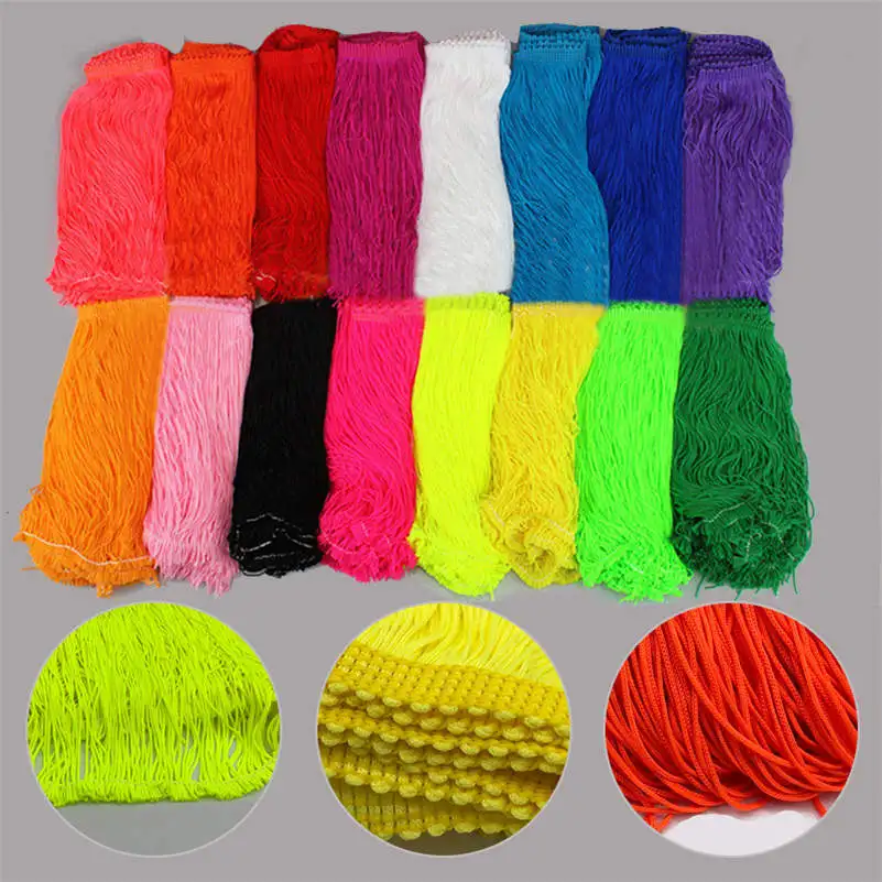 

1M Tassel Fringe Trim 19cm Drop Double Nylon Thread Stage Dress Fringing Luxury