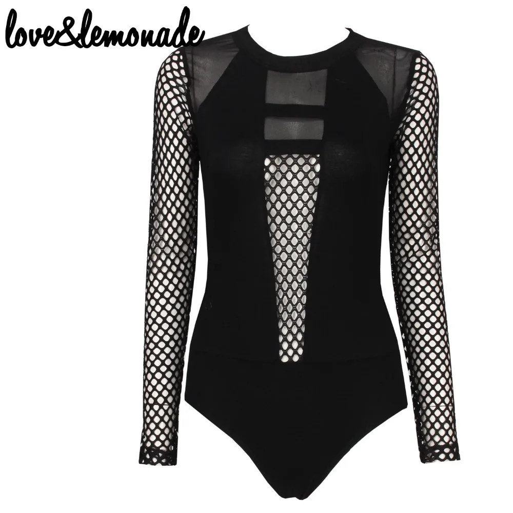LOVE &amp LEMONADE черный сетчатый лоскутный боди TB 9659 | Женская одежда