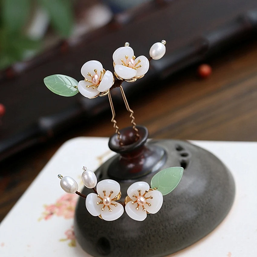 

2pc Pearl Copper Blossom Hair Pin Chinese Hair Pins Retro Hairpin Bridal Jewelry Wedding Hair Accessories Pince WIGO1359