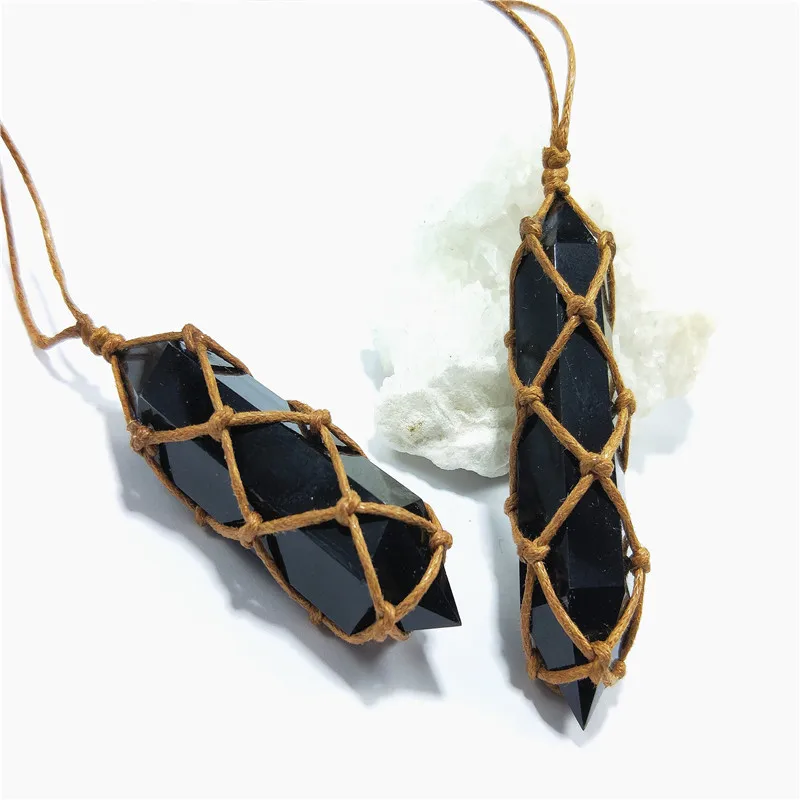 Натуральный двухсторонний обсидиановый кристалл кулон в форме колонны обсидиан