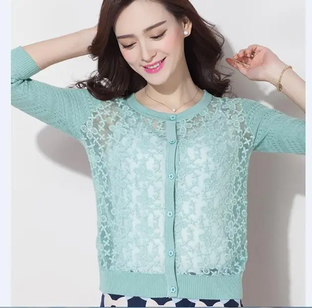 Новый весенний и летний женский кружевной кардиган Элегантный ажурный