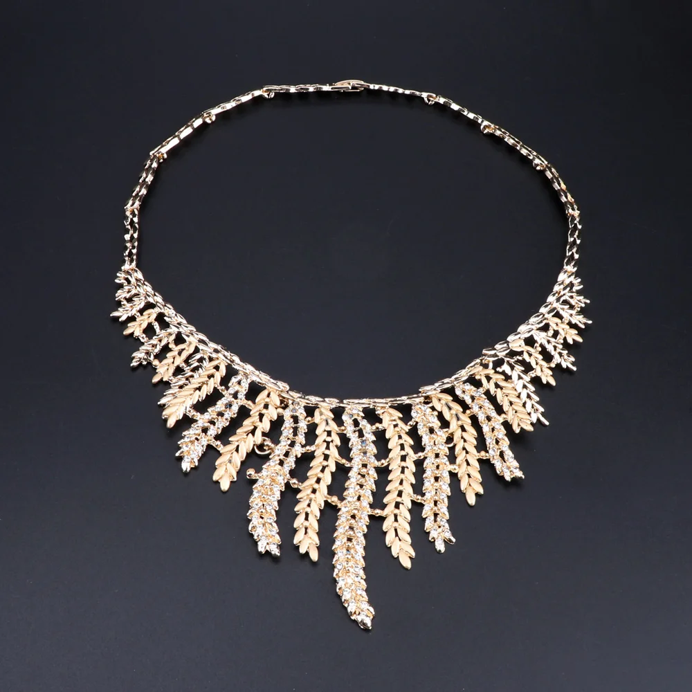 OEOEOS Dubai Jewelry Sets For Ladies African Beads Set Gold Color Wedding Women Leaves Necklace Earrings Bracelet Ring | Украшения и