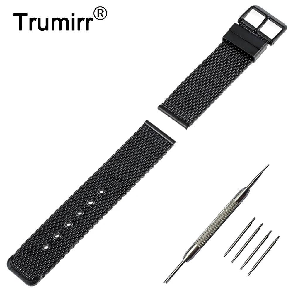 

22mm Milanese Watch Band + Tool for LG G Watch Stainless Steel Watchband Replacement Strap Wrist Belt Bracelet Black Silver