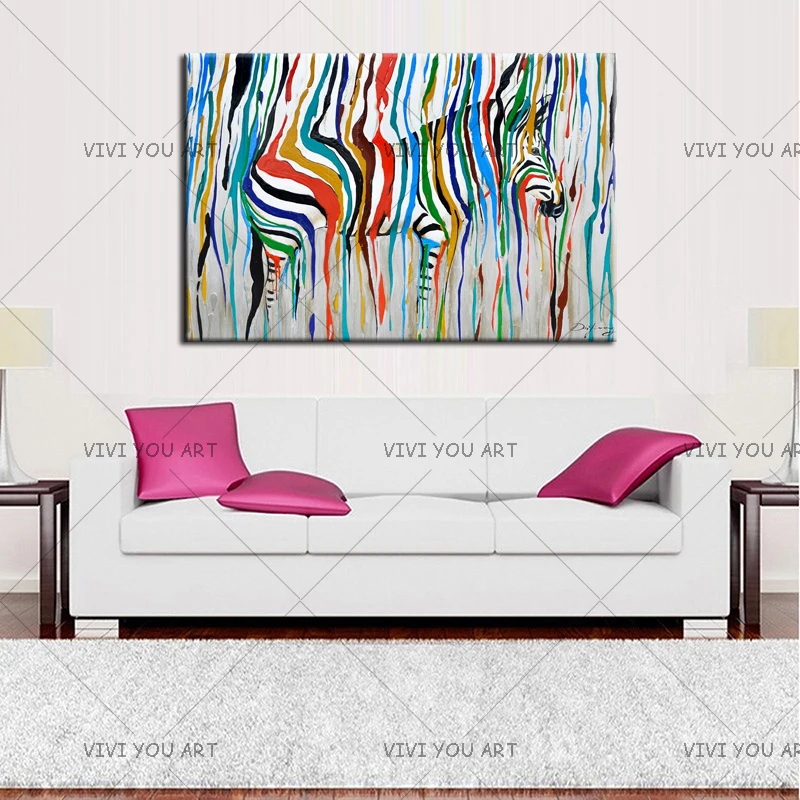 

Top Artist Hand-painted High Quality Funny Animal Oil Painting on Canvas Handmade Colorful Zebra Oil Painting for Living Room