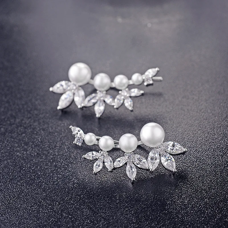 HFYK 2019 Leaves cubic zirconia pearl stud earrings for women party wedding jewelry brincos pendientes earing orecchini | Украшения и