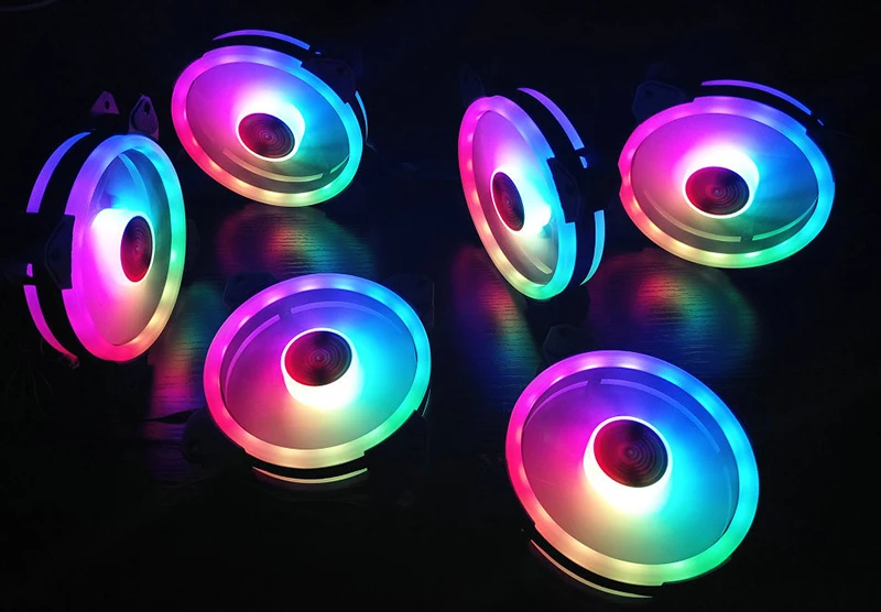 Цветной 120 мм круглый RGB cpu охлаждающий вентилятор+ пульт дистанционного управления с двойной диафрагмой светодиодный светящийся ПК корпус тихий вентилятор водяного охлаждения