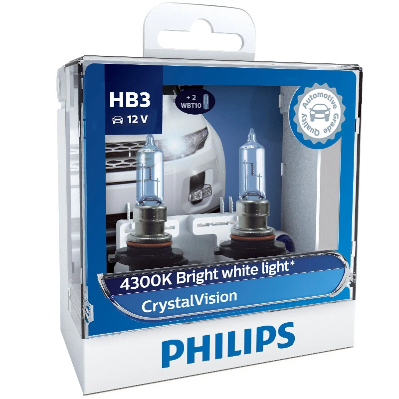 2X Philips H1 H4 H7 H11 HB3 HB4 9005 9006 12V с украшением в виде кристаллов видение 4300K яркий белый светильник галогенные лампы головного светильник автомобильных ламп с 2X T10