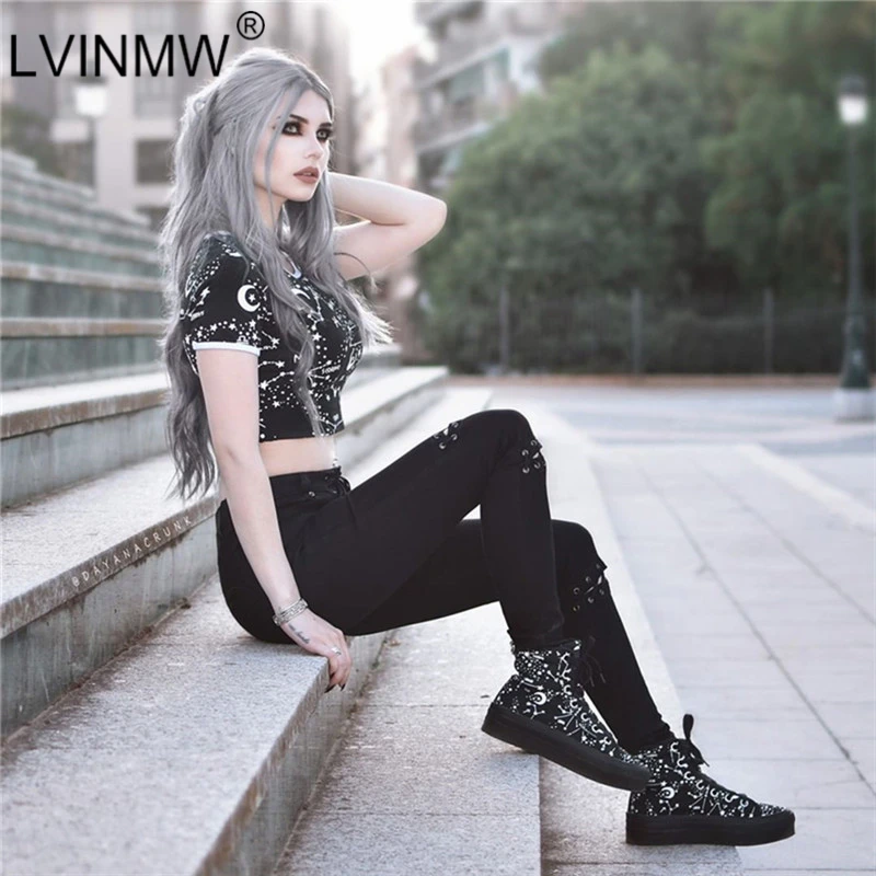 LVINMW сексуальный черный с принтом галактики короткий рукав укороченный топ 2019