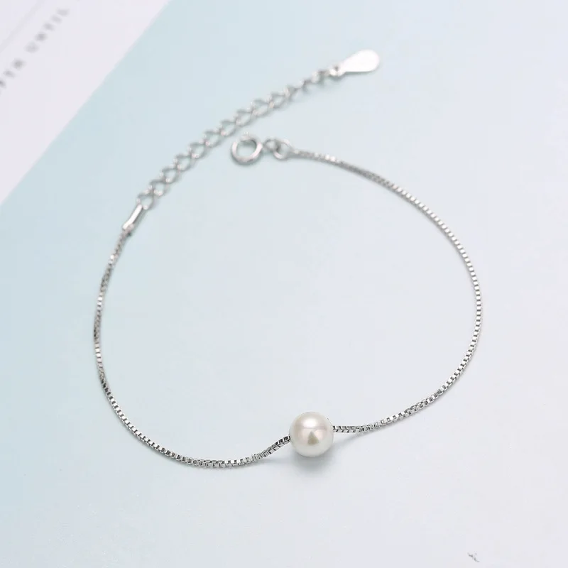 Женский серебряный браслет S925 пробы с простым жемчугом|sterling silver bracelet|925 sterling