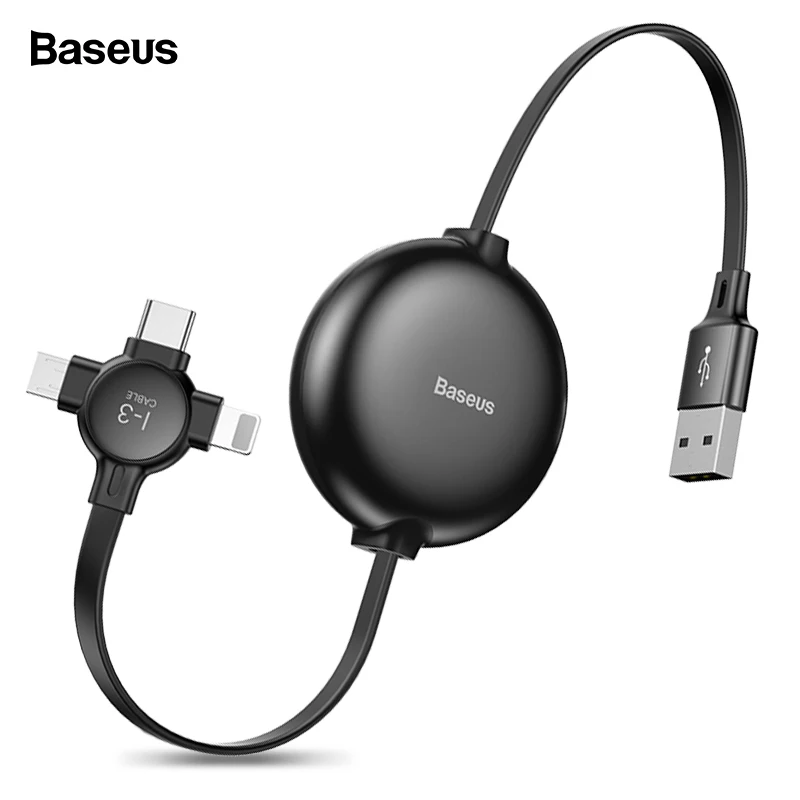 Baseus 3 в 1 Регулируемый USB кабель для iPhone Xs Max Xr X Быстрая зарядка Micro USB кабель для samsung One Plus 6t 6 5 type C кабель