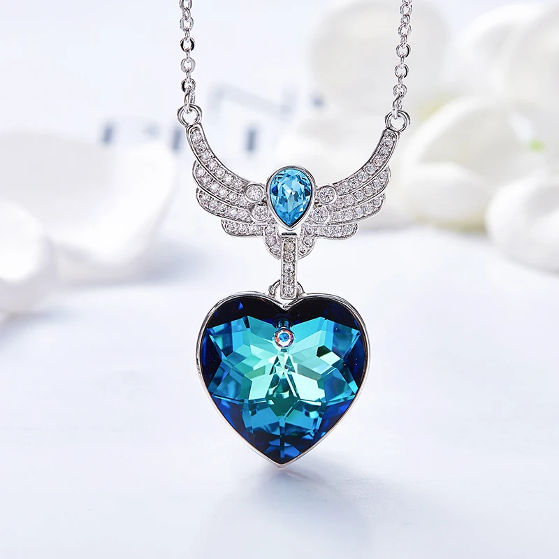 CDE роскошные украшения с кристаллами Swarovski ожерелья ювелирные изделия для женщин голубое сердце кулон крылья ювелирные изделия Изысканные Подарки