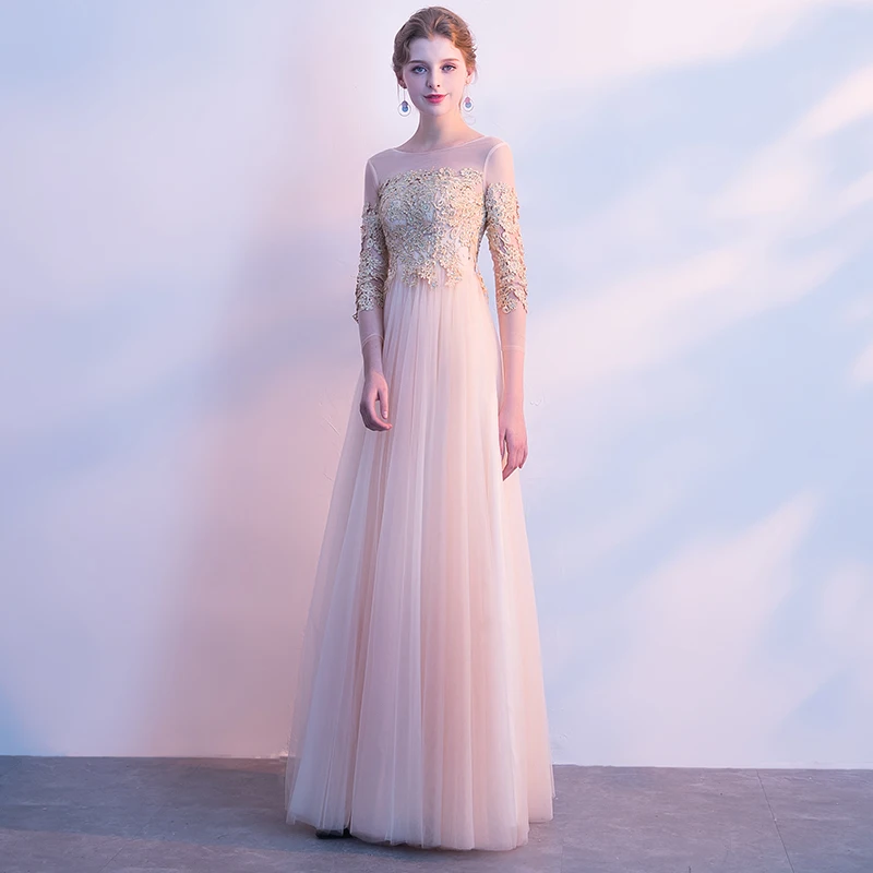 Vestido De Festa вечернее платье из тюля с рукавами три четверти элегантное глубоким