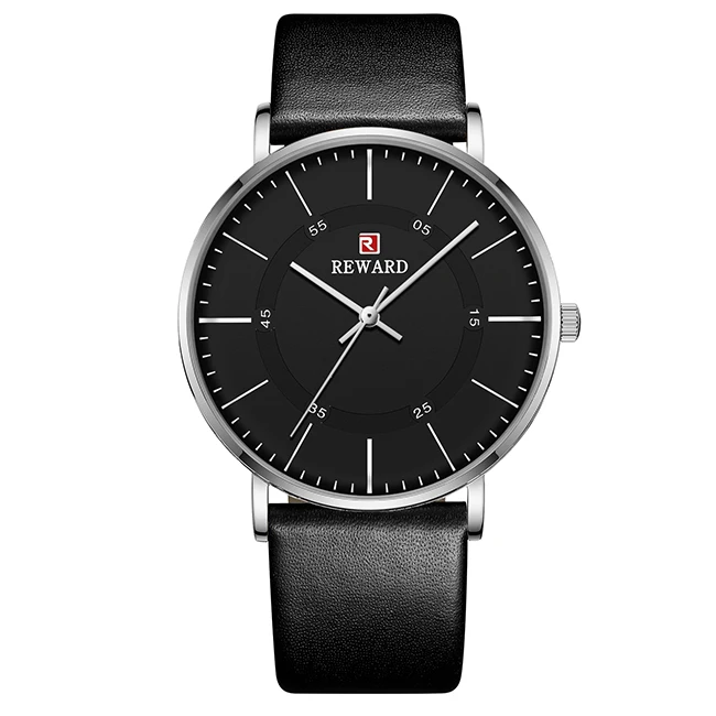 Silver Black RDWARD Топ бренд часы для мужчин золотой чехол Роскошные спортивные кварцевые часы Аналоговые часы водонепроницаемые мужские кожаные часы Relogio Masculino - Цвет: Silver Black