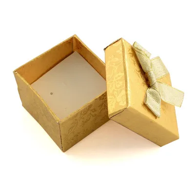 24 шт./лот, 43x43x32 мм, серебряные подарки на день Святого Валентина, квадратные картонные коробки для колец с бантиком снаружи и губкой внутри - Цвет: Gold