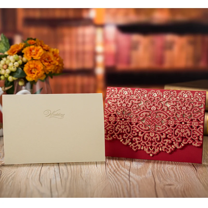 100 шт красный лазерный цветок свадебные пригласительные открытки кружева