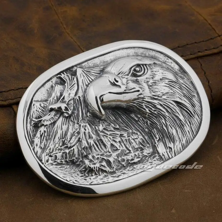 LINSION 925 пробы серебро твердой Орел мужские байкерские ремень в стиле рок с пряжкой