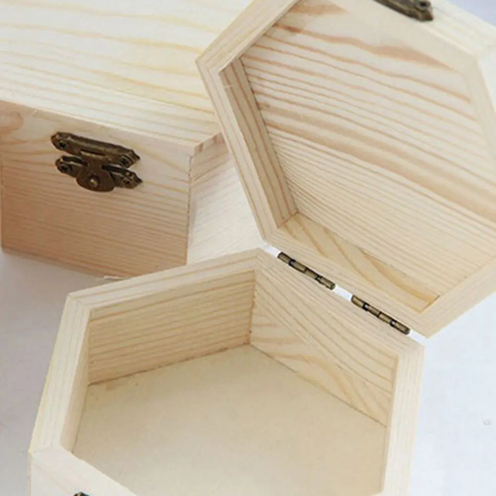 

1PC Wooden Hexagonal Shaped Portable Jewelry Storage Box DIY Crafts Makeup Organizer Earring Ring Box Holder