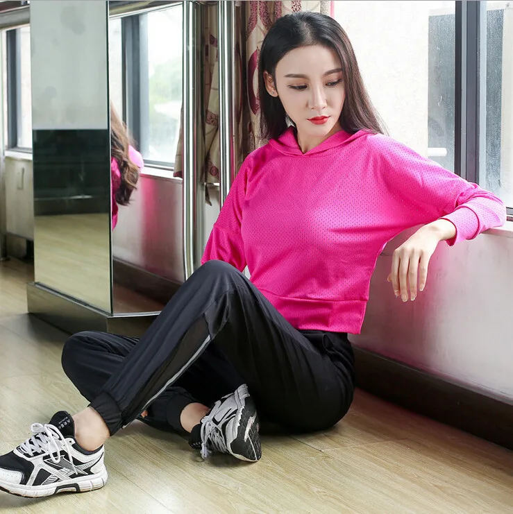 Спортивная Сетчатая футболка с капюшоном и длинным рукавом для занятий фитнесом