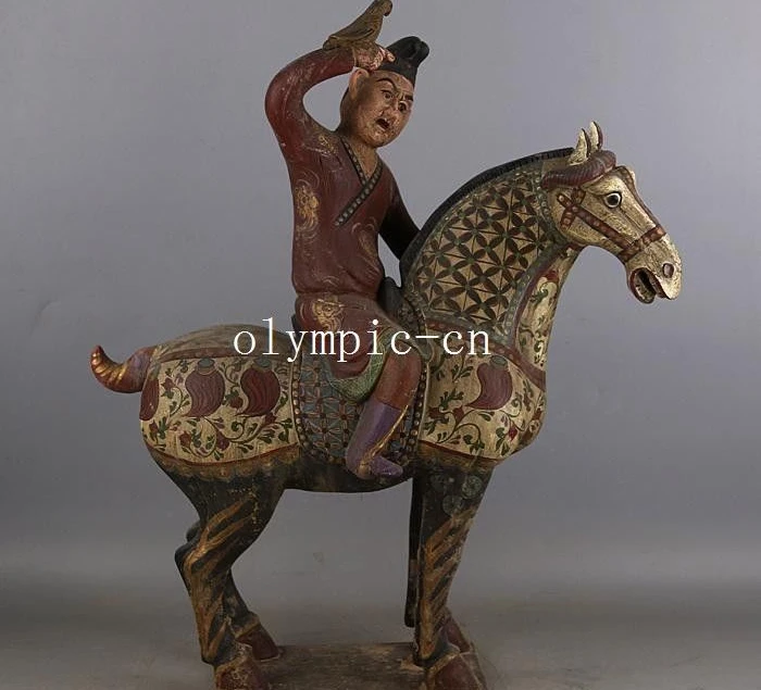 

21'' tri-coloured glazed pottery of the Tang Dynasty a man ride camel statue
