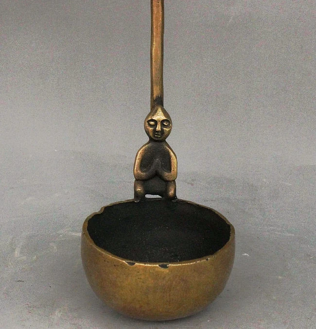 Chinese Dynasty Palace Pure Bronze Dragon Head Handle People Scoop Statue | Дом и сад