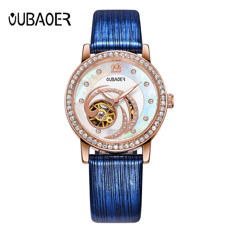 OUBAOER Women Mechanical Watches Automatic Watch Leather Strap Dress Wristwatch fashion clock hours gift Relogio Feminino