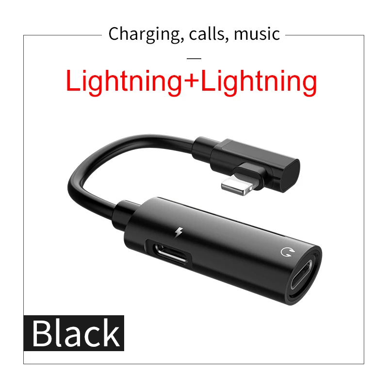 Black HOCO аудио кабель для Apple plug 2в1 Быстрая зарядка 3,5 мм аудио конвертер адаптер для iPhone X XS Max XR 8 наушники Поддержка Микрофона - Цвет: Black