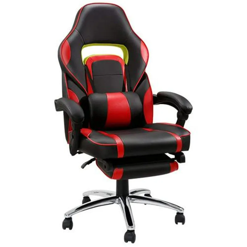 Red Black Игровые стулья для офиса из искусственной кожи с подушкой для ног с подушкой для спинки сиденья регулируемое подъемное поворотное кресло HWC - Цвет: Red Black