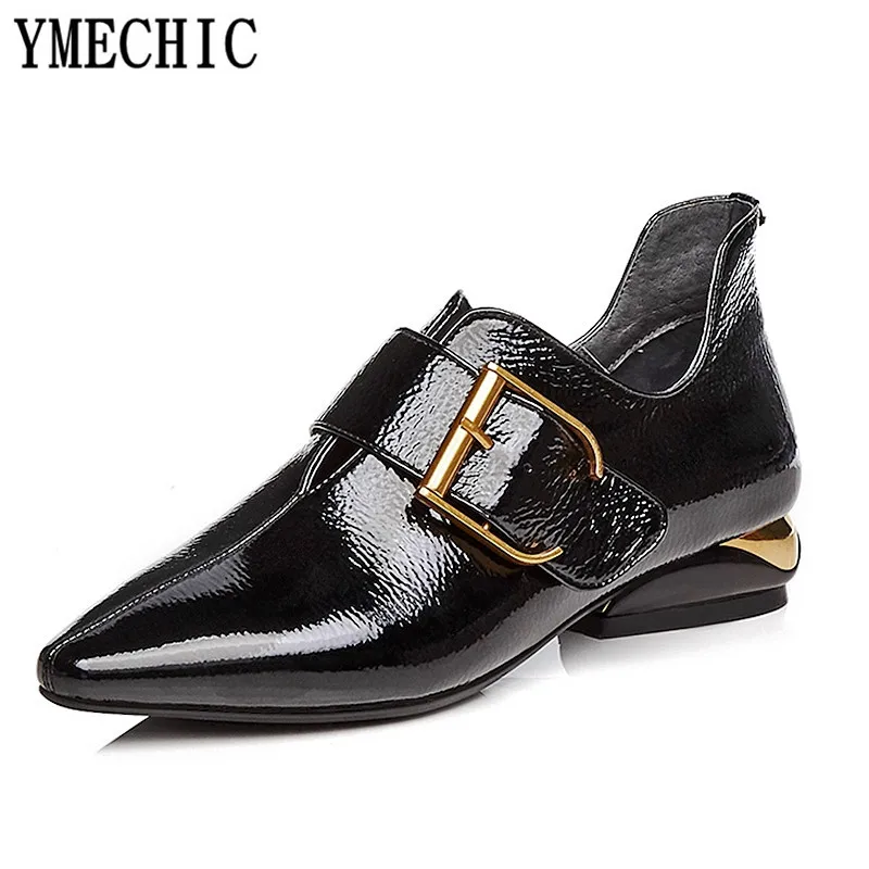 YMECHIC/женские туфли лодочки на массивном низком каблуке черные модельные из
