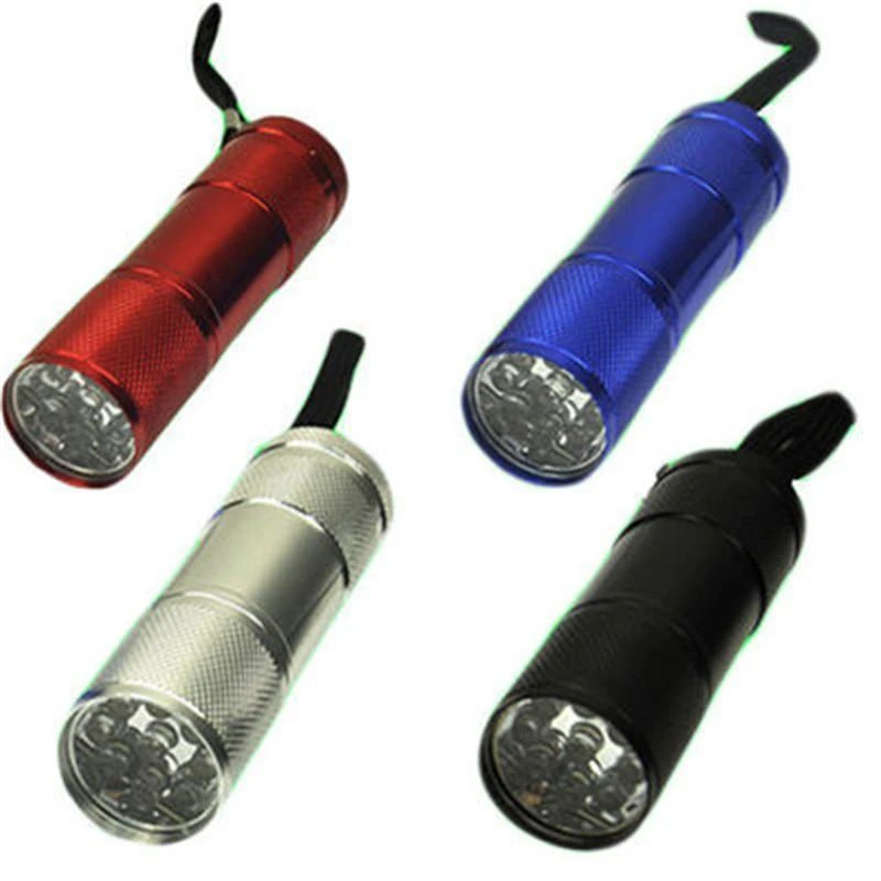 Новый 9LED алюминиевый УФ ультрафиолетовый фонарик фиолетовая лампа AAA горячая