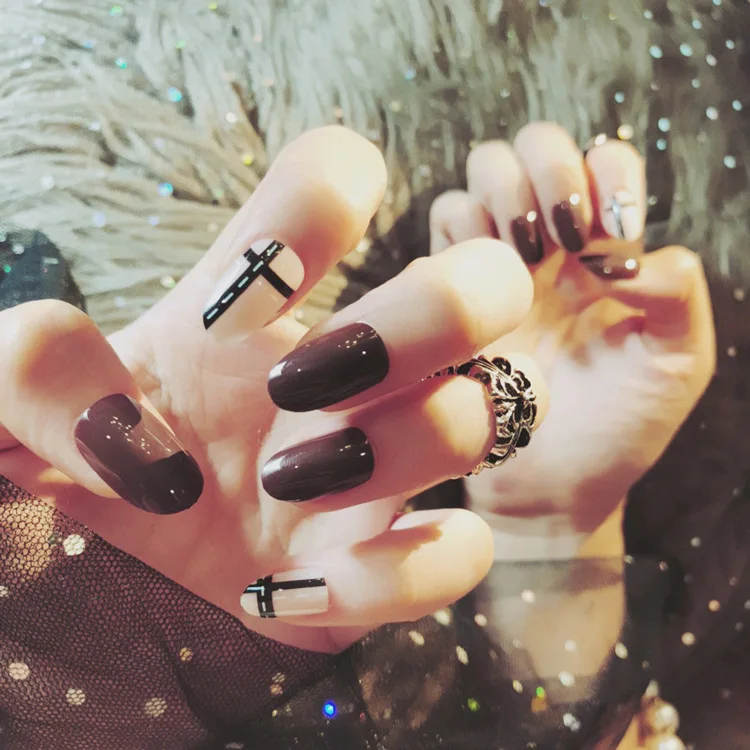 24 шт foreverlily полный искусственный дизайн ногтей типсы с 1 шт. клей наклейки крест и
