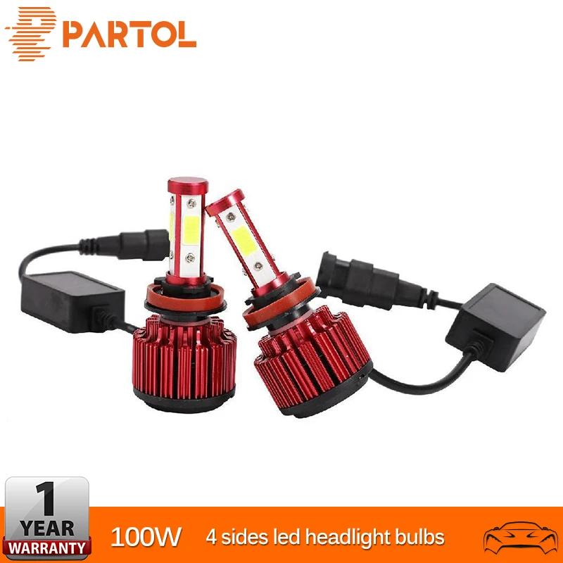 Partol 100W H7 светодиодный головной светильник лампы 4 стороны на основе технологии COB