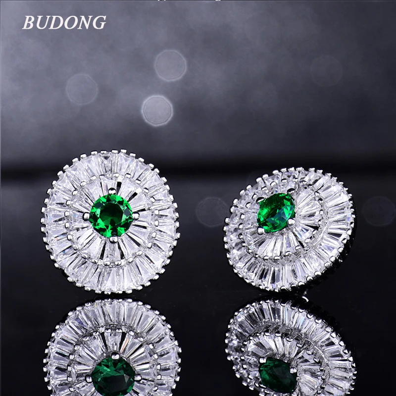 Женские серьги гвоздики BUDONG белые/красные/зеленые с прозрачным камнем ювелирное