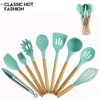 silicone cooking utensils kitchen utensil set 9 pieces acacia wooden cooking tool for nonstick cookware best kitchen gadgets