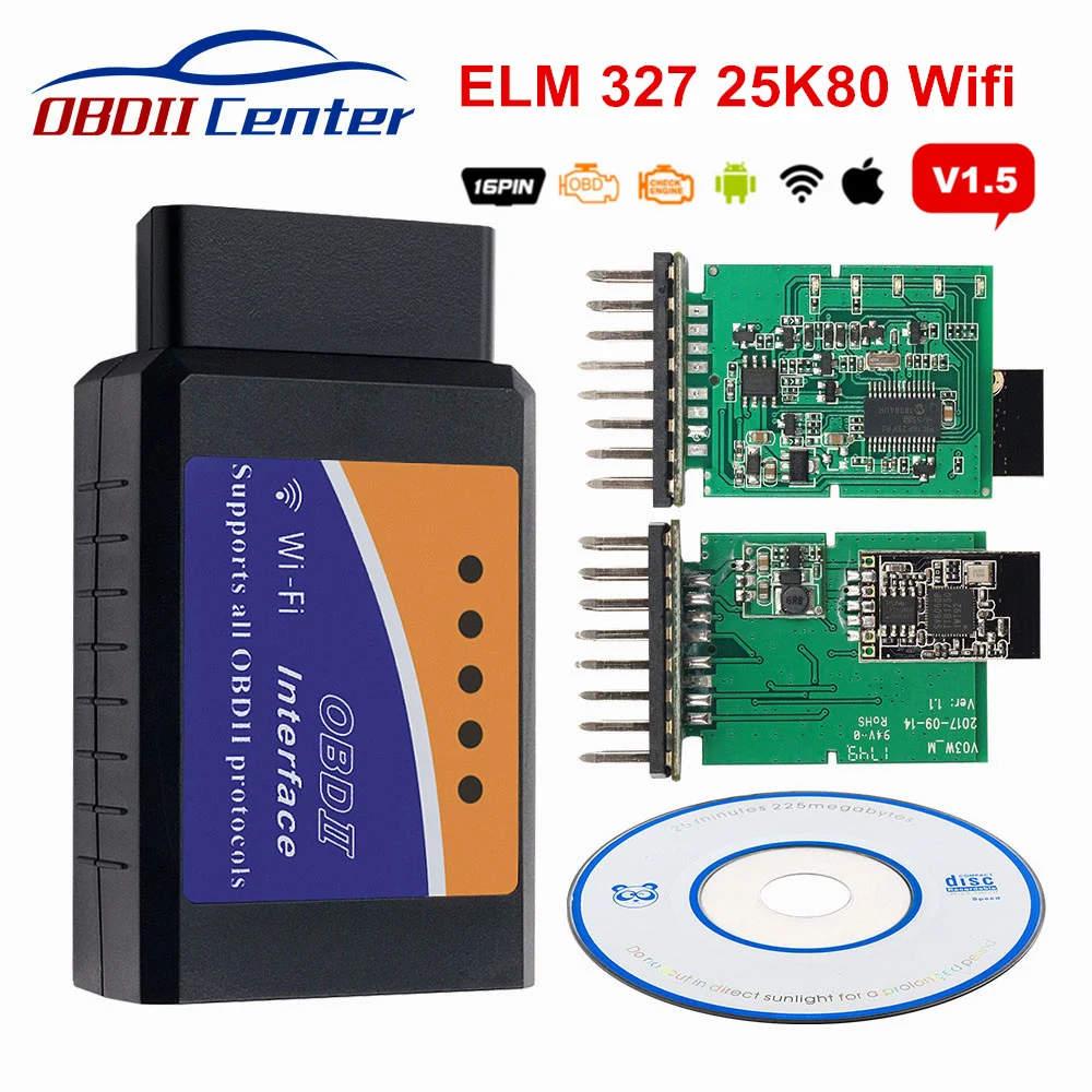 100% реальные ELM 327 Wi Fi 1 5 PIC18F25K80 читатель Кода OBDII Elm327 оборудования V1.5 Obd2